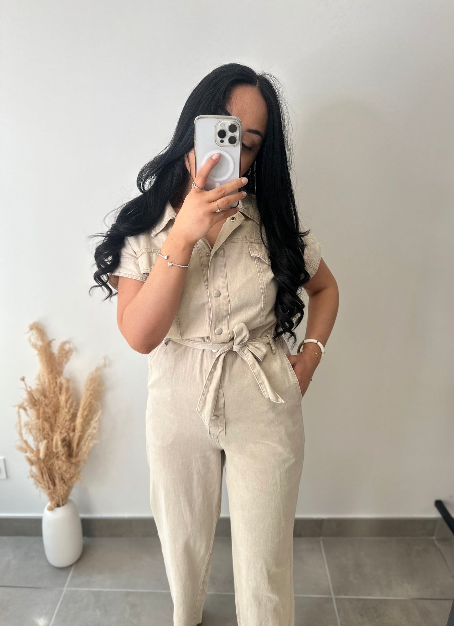 Combinaison en jean souple beige