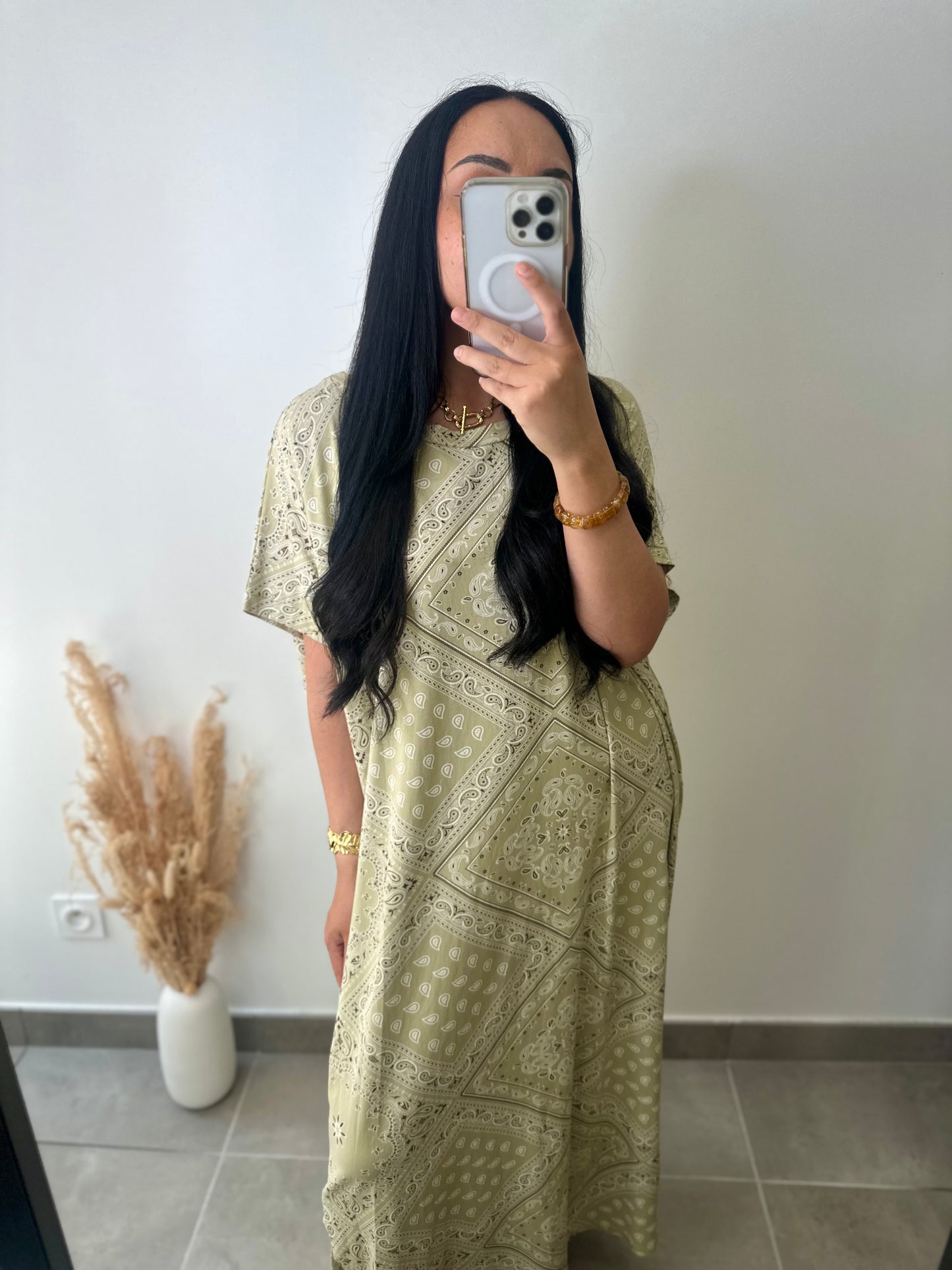 Robe t-shirt imprimé bandana kaki