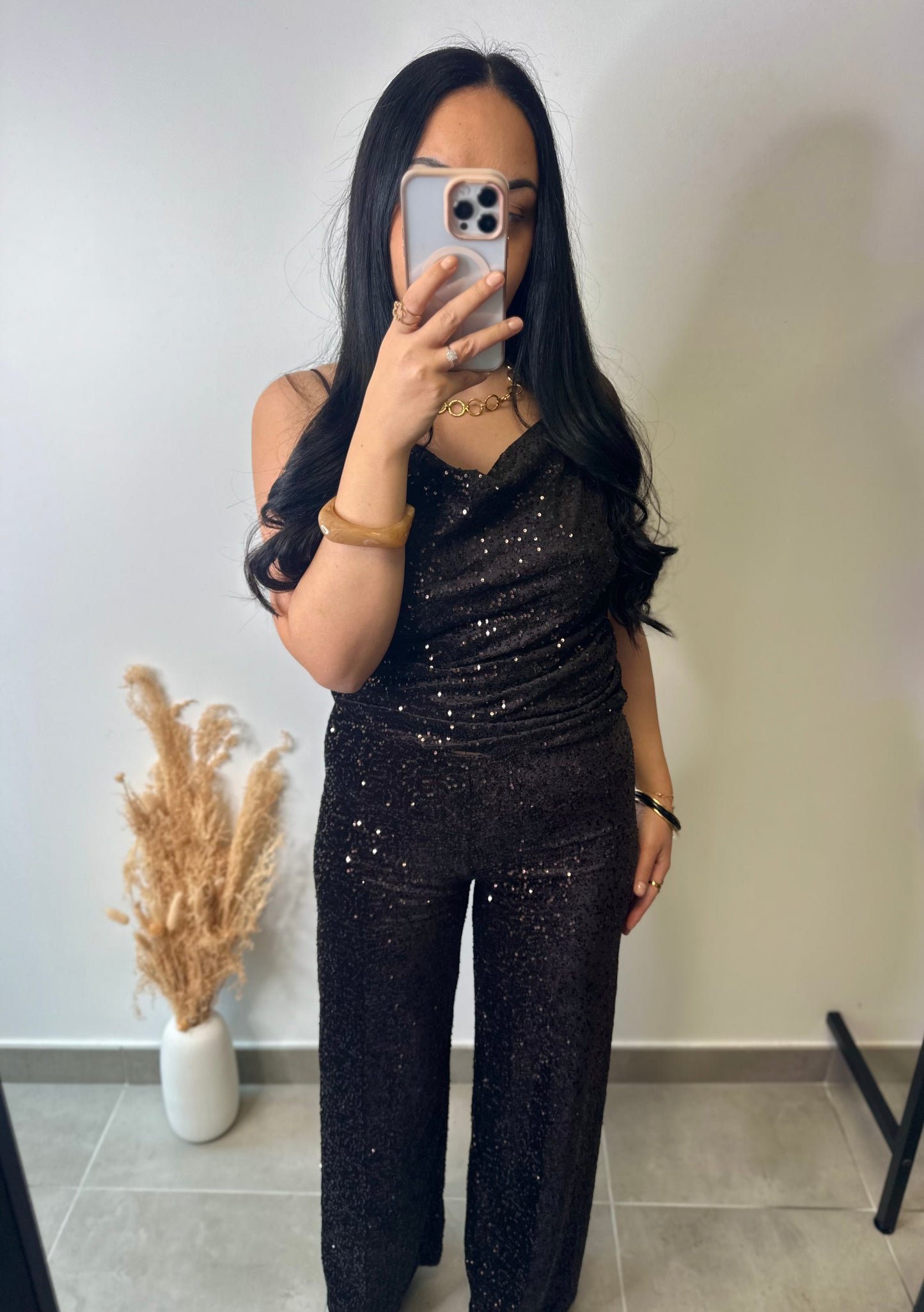 Pantalon palazzo en velours à paillettes doublé - GLAM