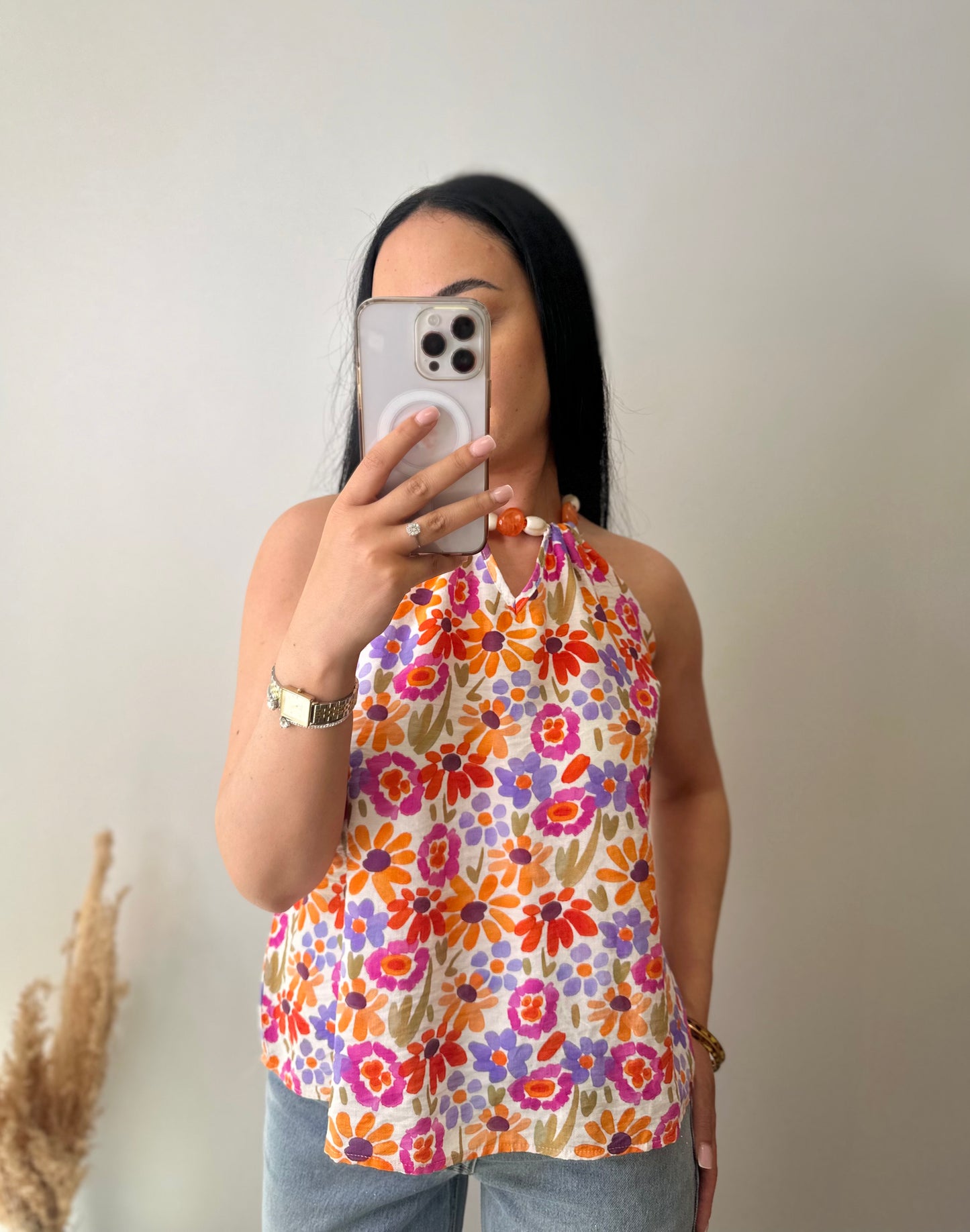 Blouse à motifs à perles attaché au cou