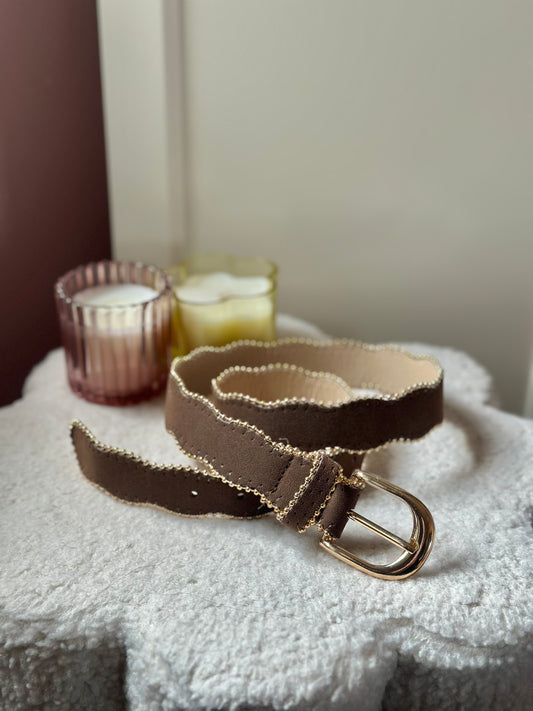 Ceinture en suédine bordure dorée marron