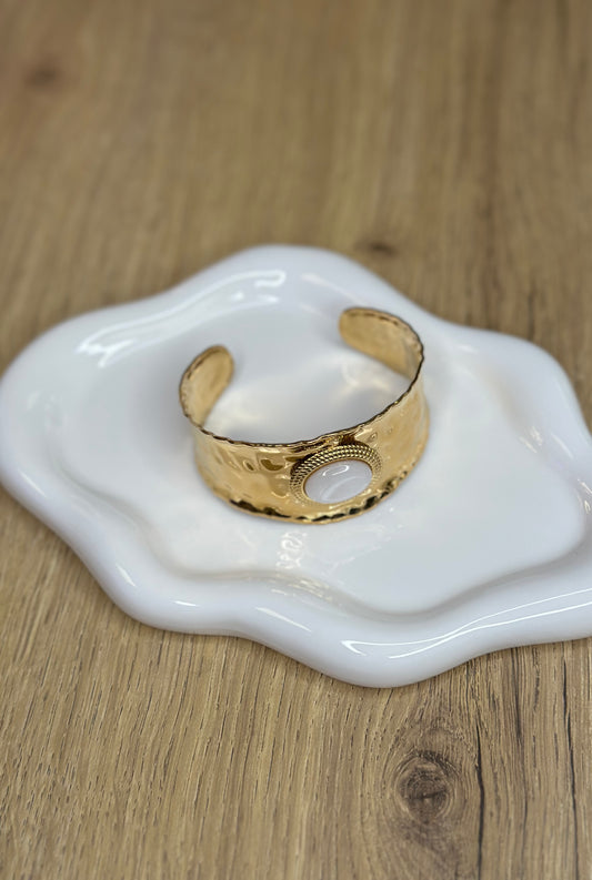 Jonc à grosse perle blanche - AGATA