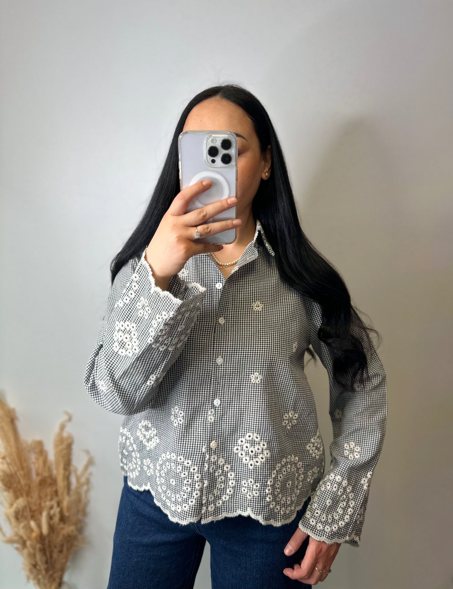 Chemise vichy à broderies - GABRIELLE