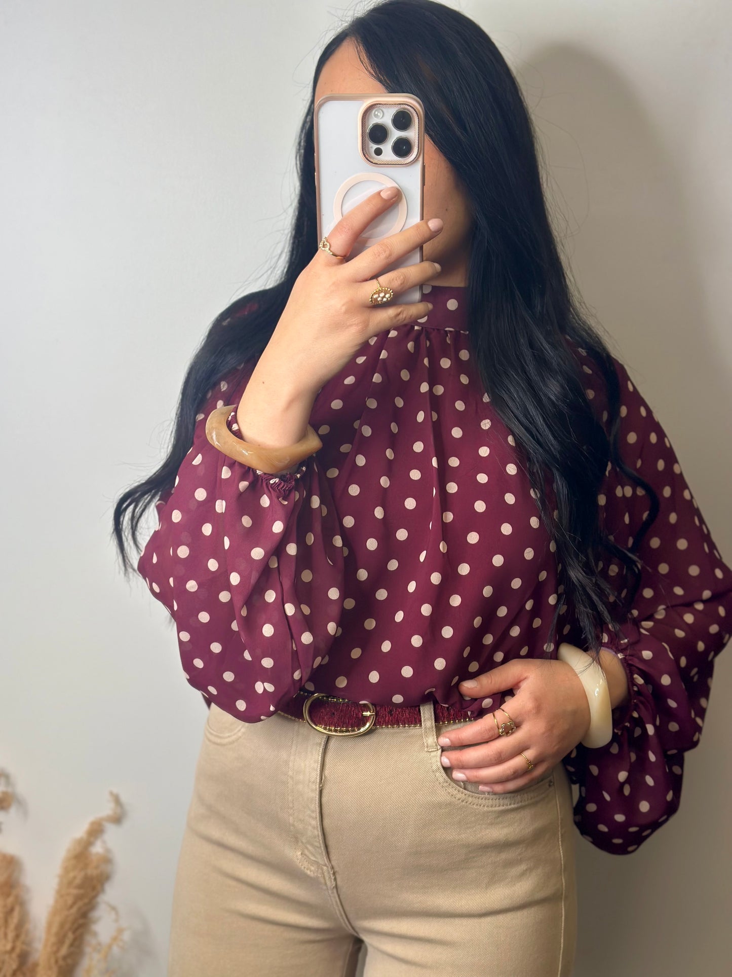 Blouse prune à motifs pois - MARIA