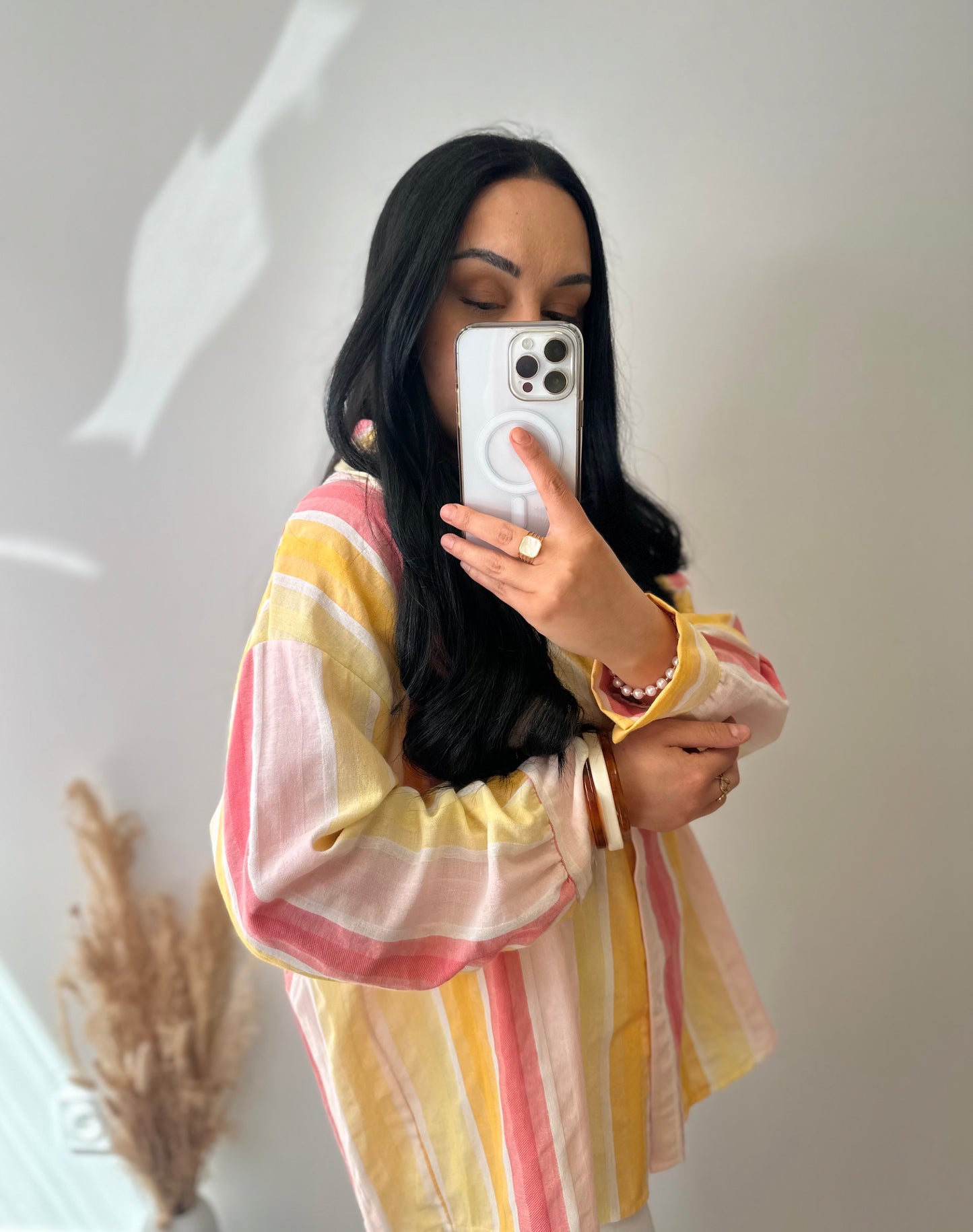 Chemise en coton à rayures colorés orange blanche et rose