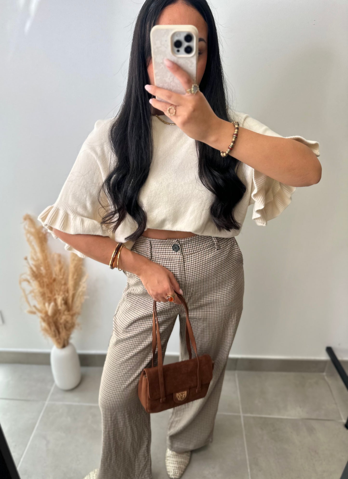 Pantalon à carreaux pieds de poule