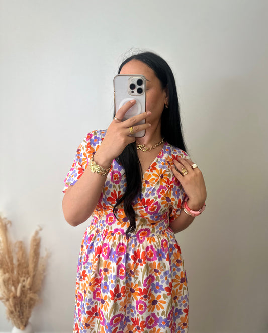 Robe longue imprimé fleurie en viscose