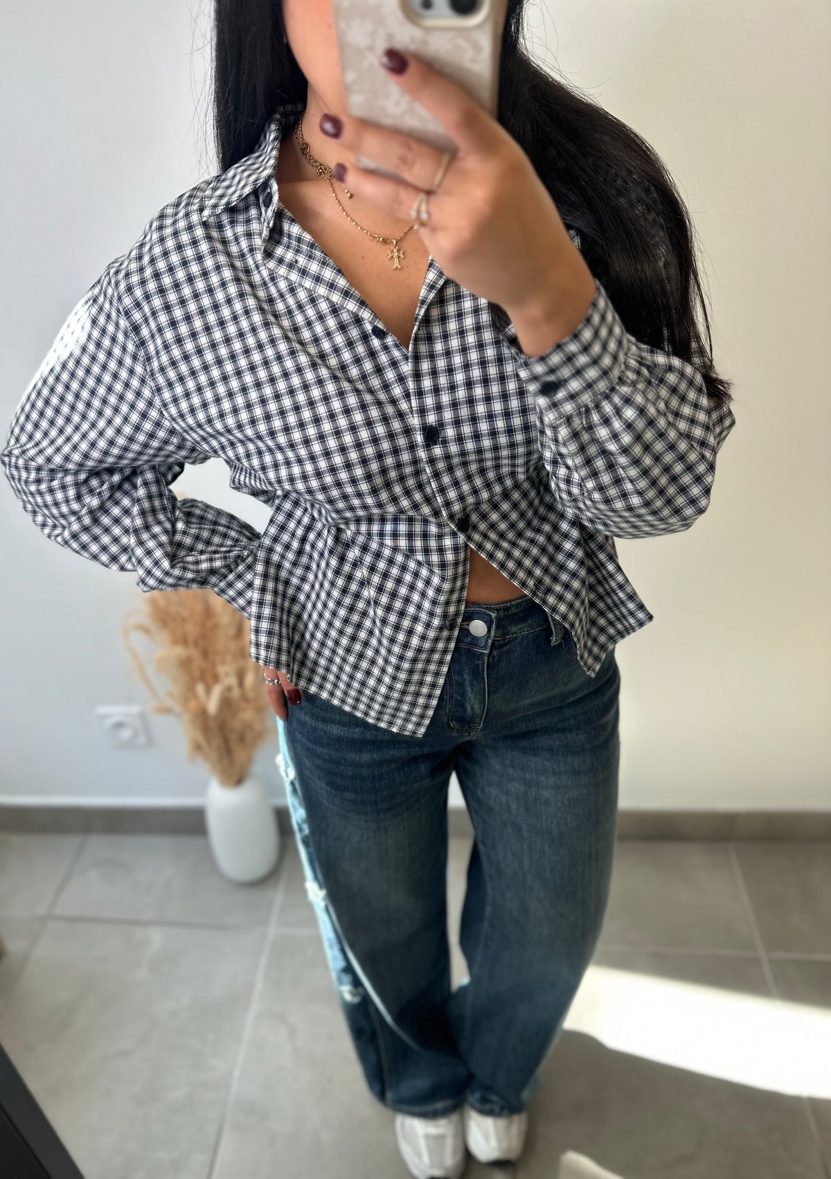 Jean délavé coupe WIDE LEG étoiles sur les côtés