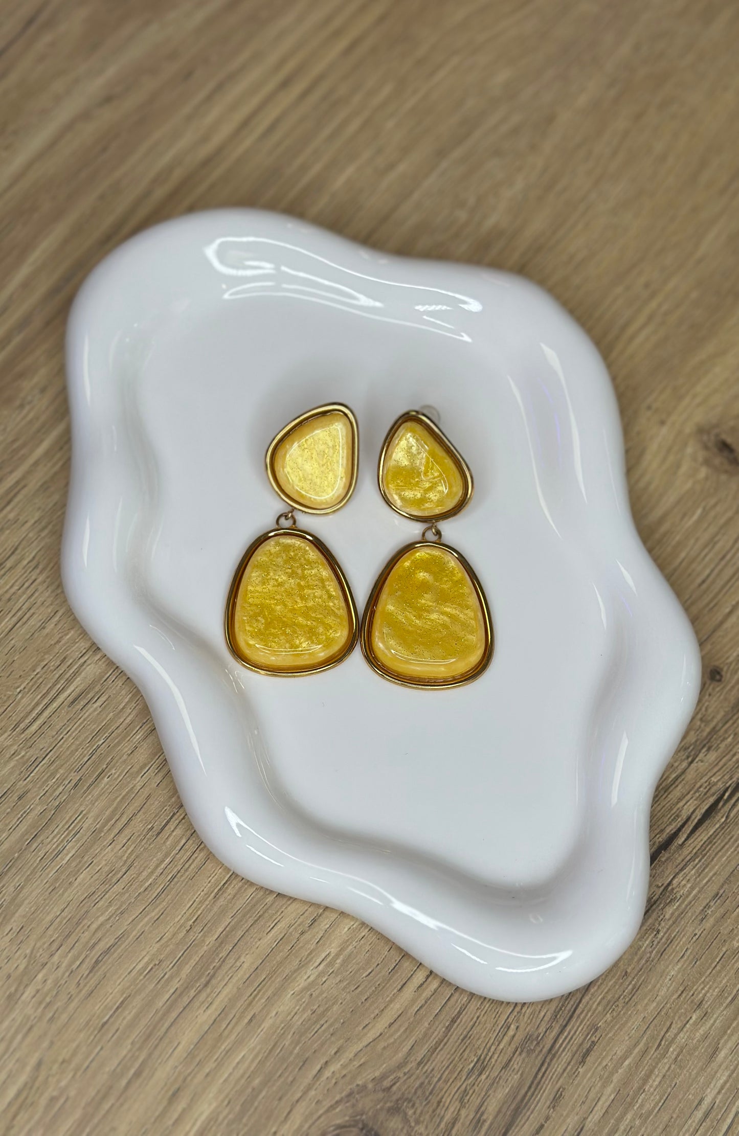 Boucles d’oreilles pendantes à grosses pierres - JAUNE