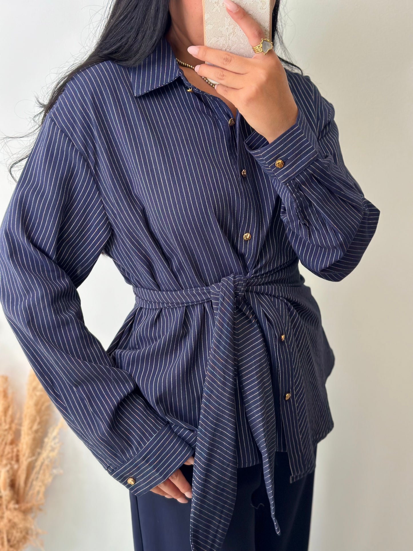 Chemise à rayures marine asymétrique