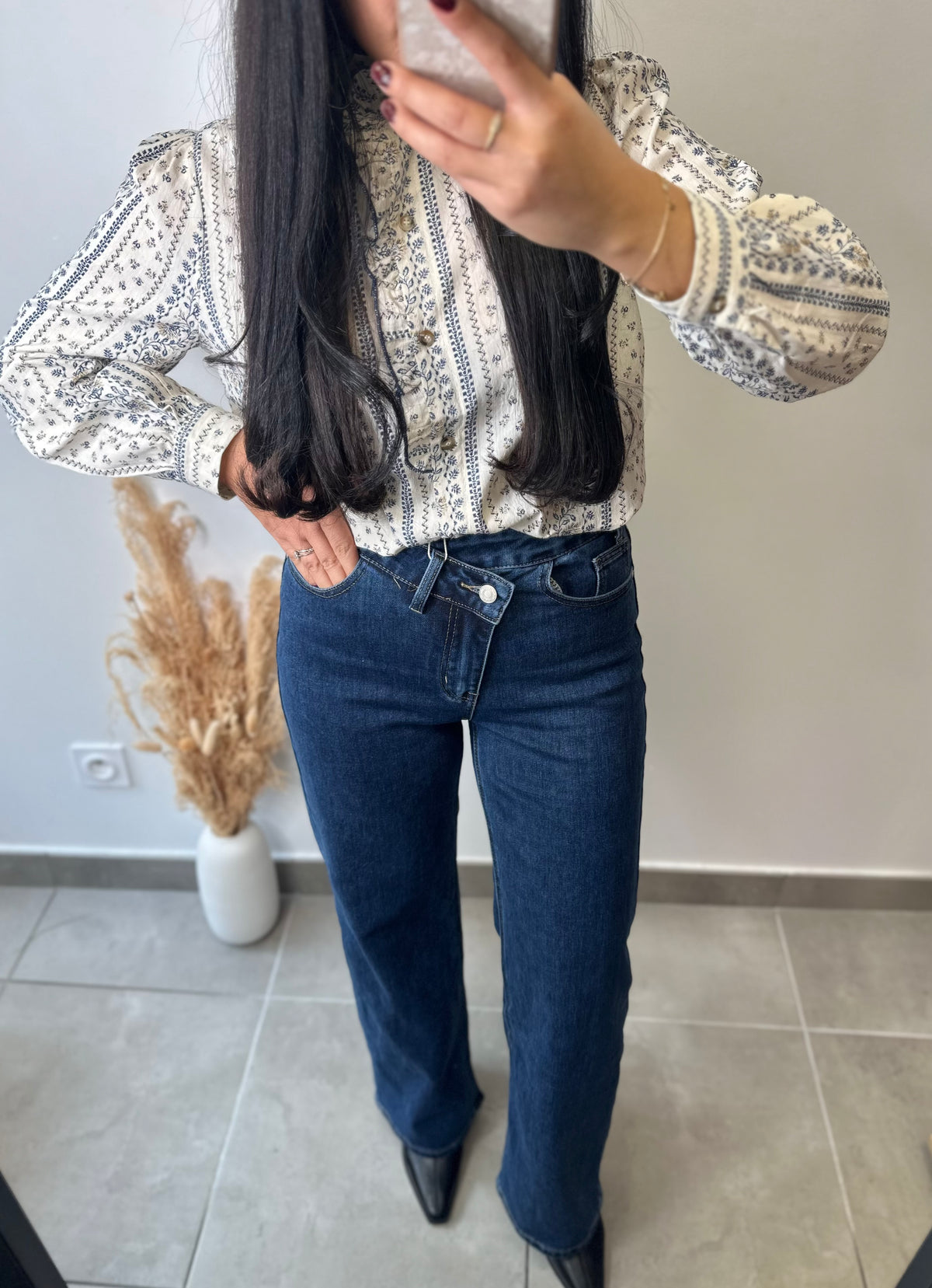 Jean brut à bouton asymétrique coupe WIDE LEG