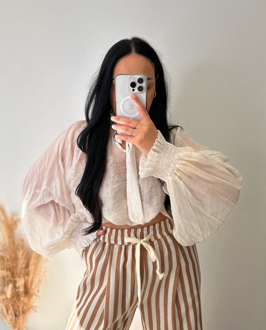 Chemisier en tencell voile écru à détails