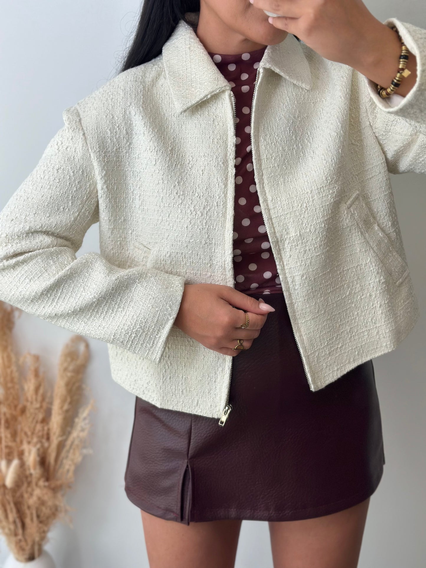 Bomber chic en tweed crème