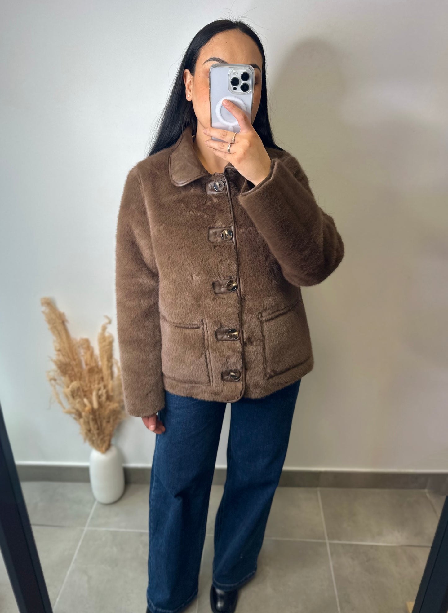 Blouson réversible rétro fourrure simili cuir - MARGAUX