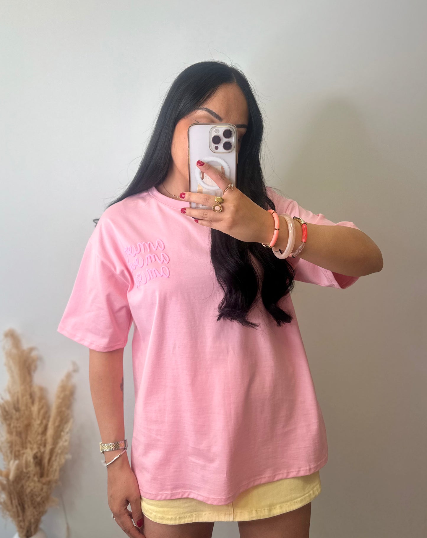 T-shirt AMORE rose à inscriptions