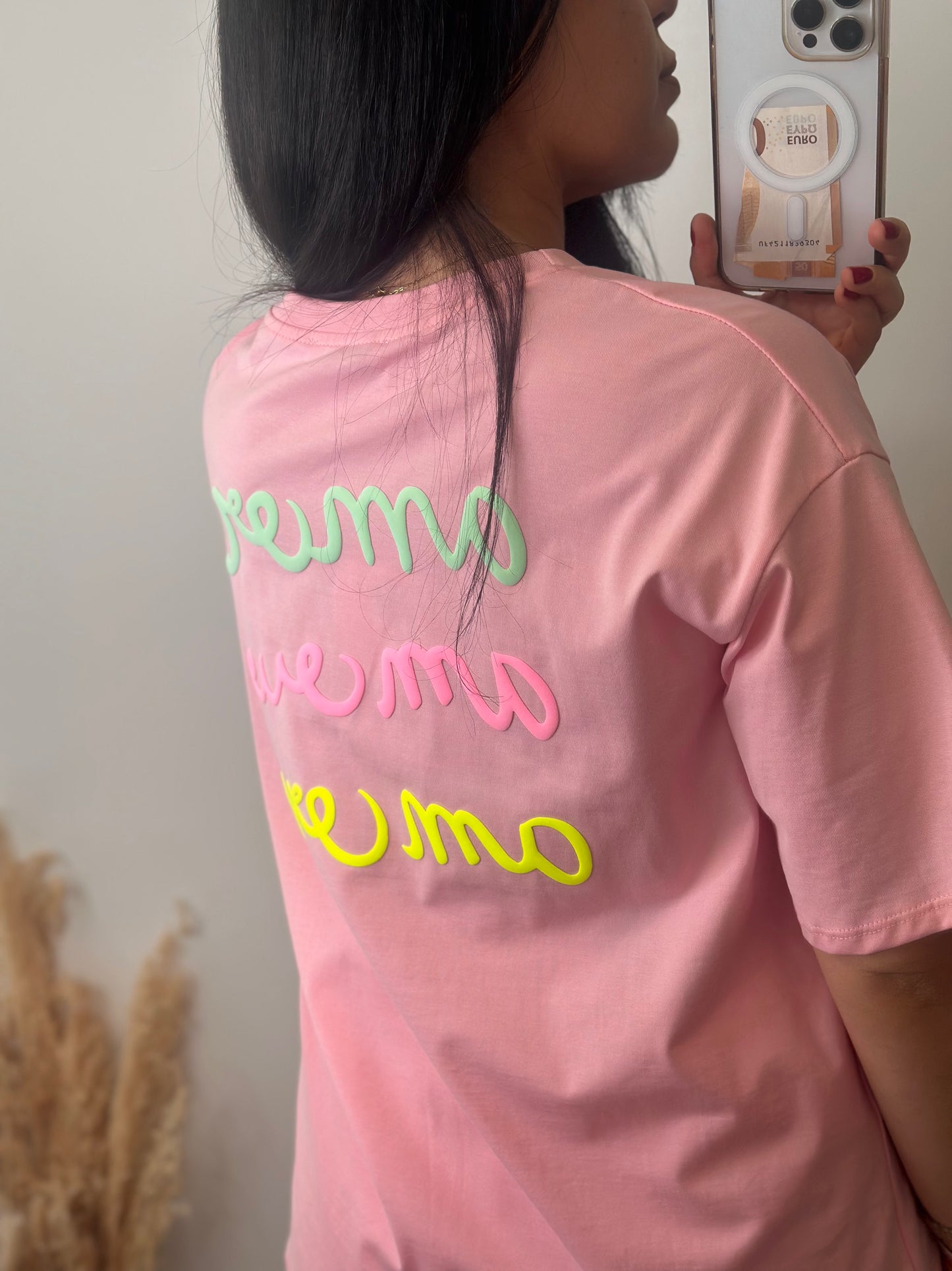 T-shirt AMORE rose à inscriptions