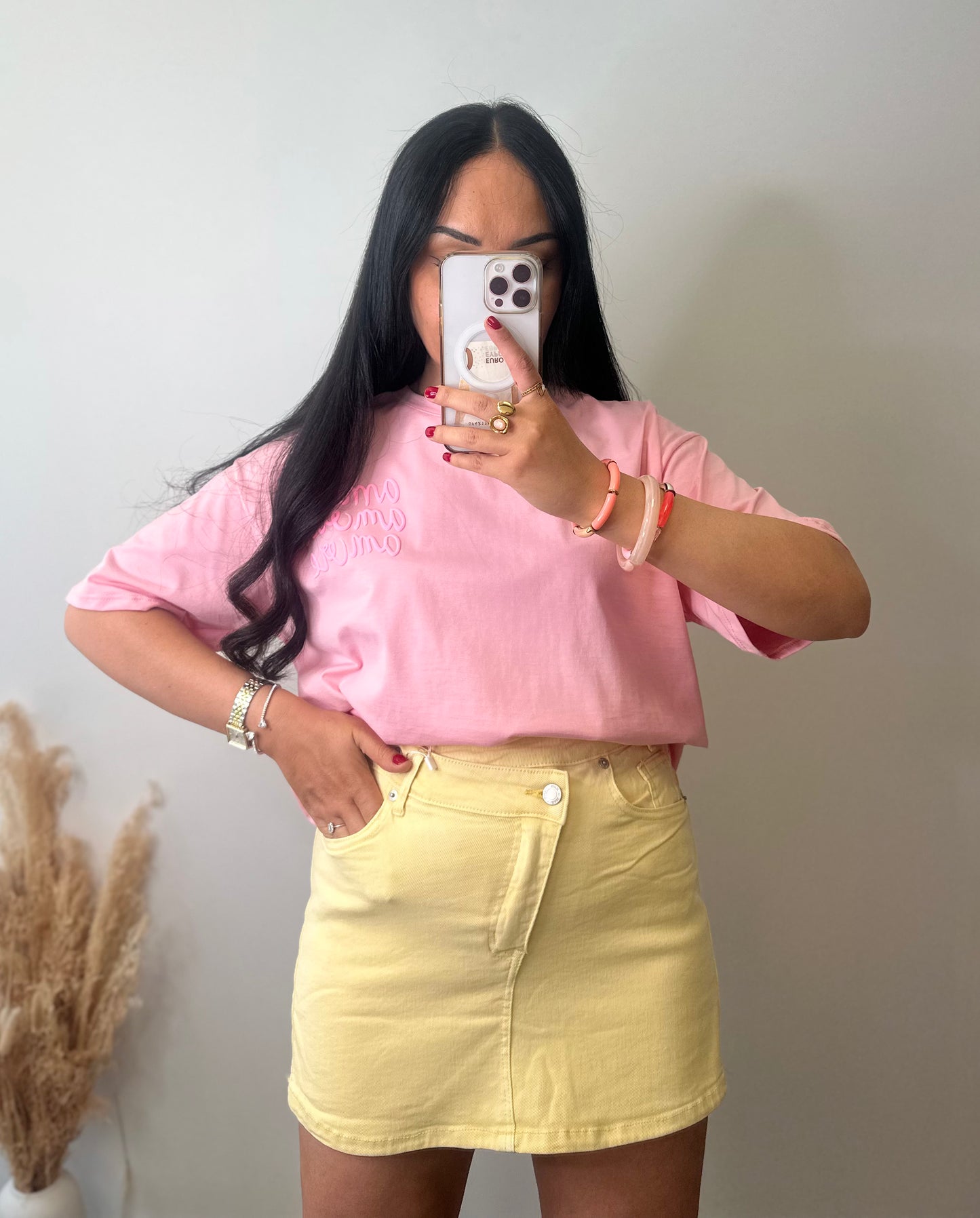 Jupe-short jaune boutons asymétrique