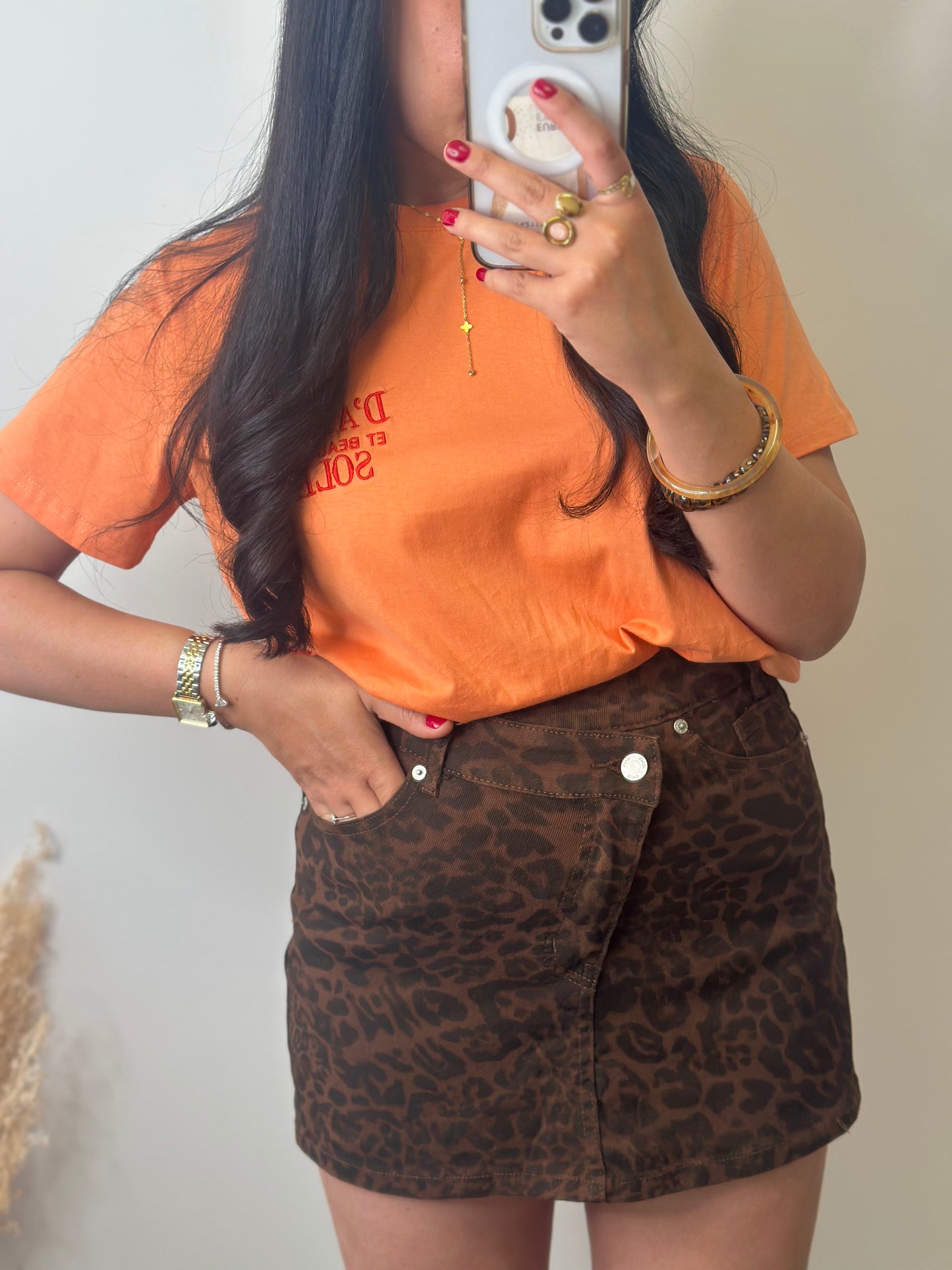 Jupe-short léopard marron boutons asymétrique