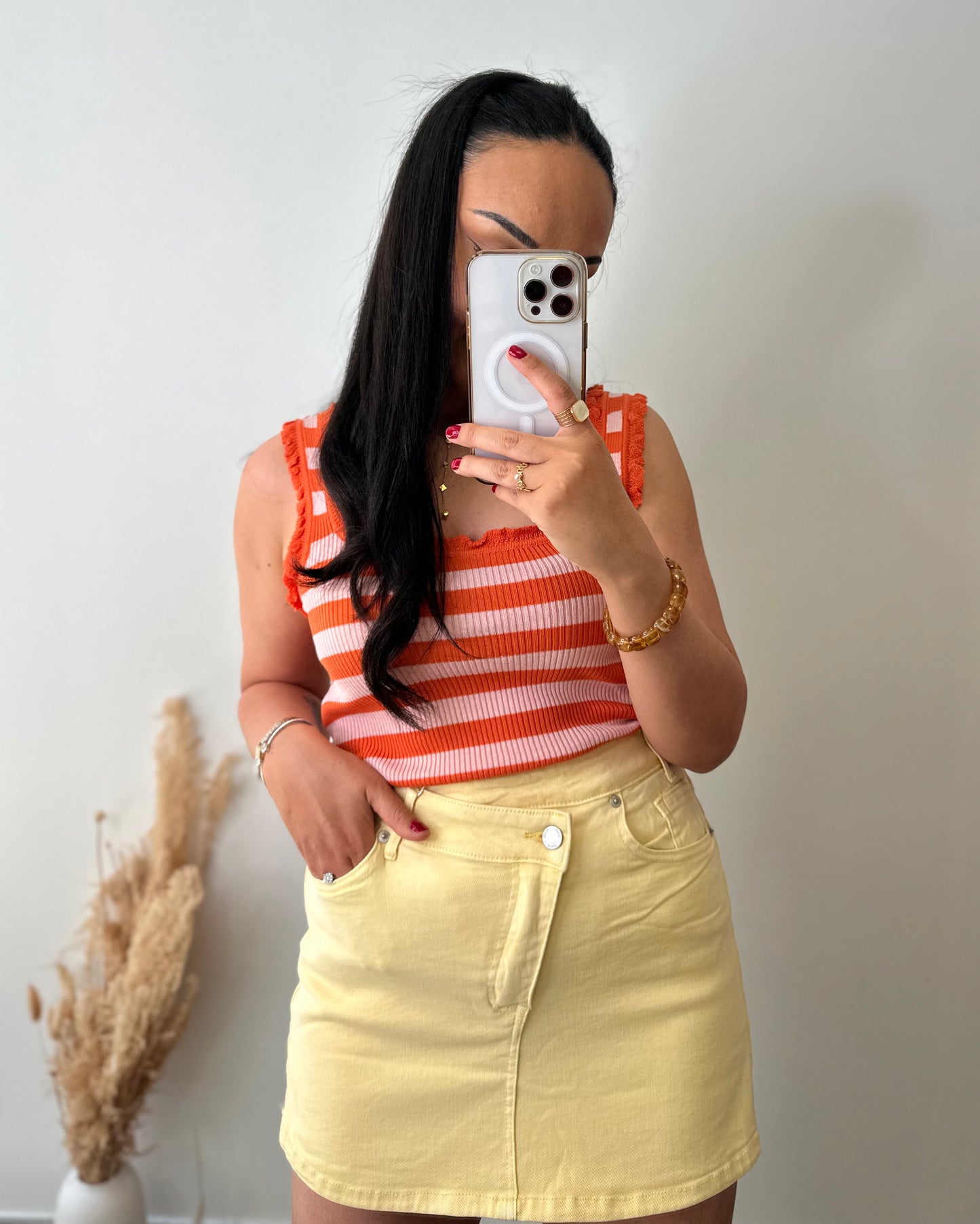 Top en viscose orange et rose clair