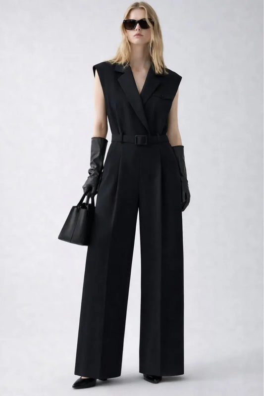 Combinaison noire habillée col chemise - LANA