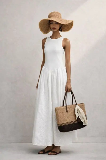 Robe midi en coton et broderies - LARA